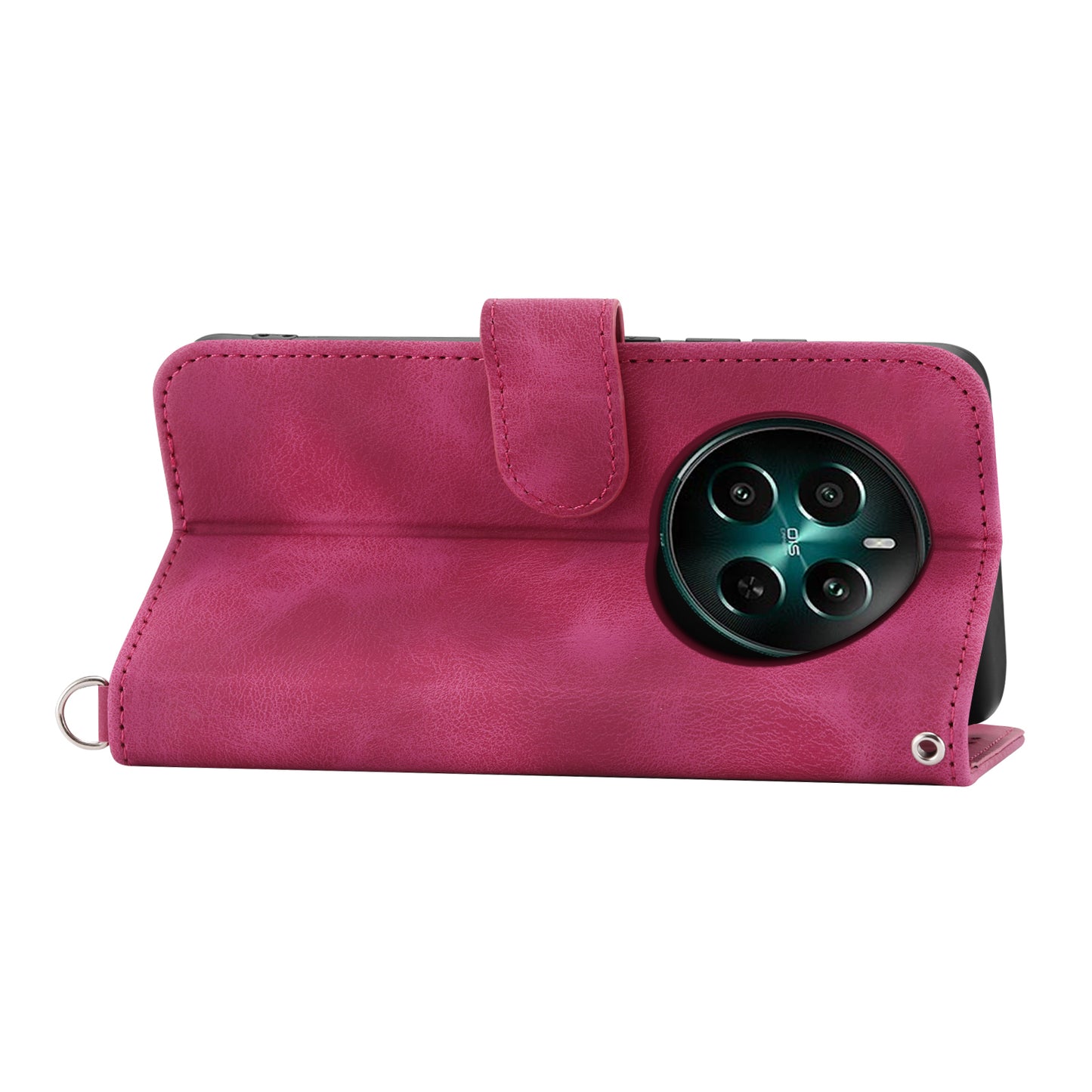 For Realme 12 / Narzo 70 Pro 5G Case Card Slots Wallet PU Leather Cover Flower Pattern with Shoulder Strap - Wine Red