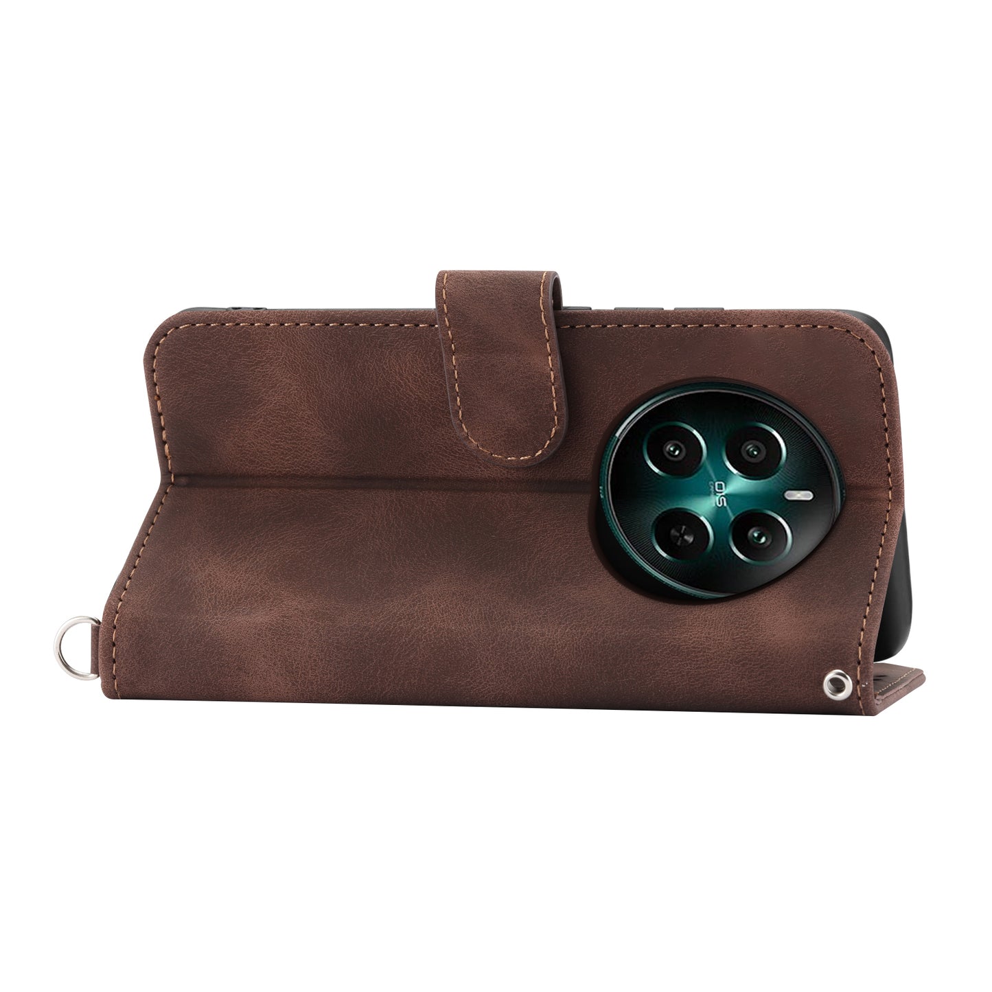 For Realme 12 / Narzo 70 Pro 5G Case Card Slots Wallet PU Leather Cover Flower Pattern with Shoulder Strap - Brown