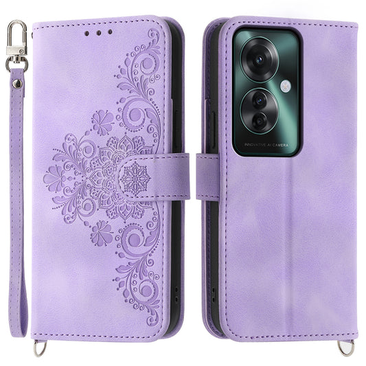 For Oppo Reno11 F 5G Wallet Case Card Slots PU Leather Phone Cover Flower Imprinted - Light Purple