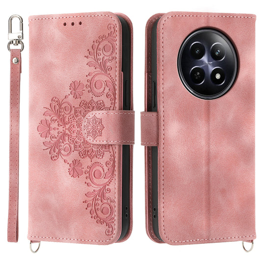 For Realme 12 / 12x 5G Wallet Phone Case Flower Imprinted PU Leather Cover Wholesale Cell Phone Accessories - Pink
