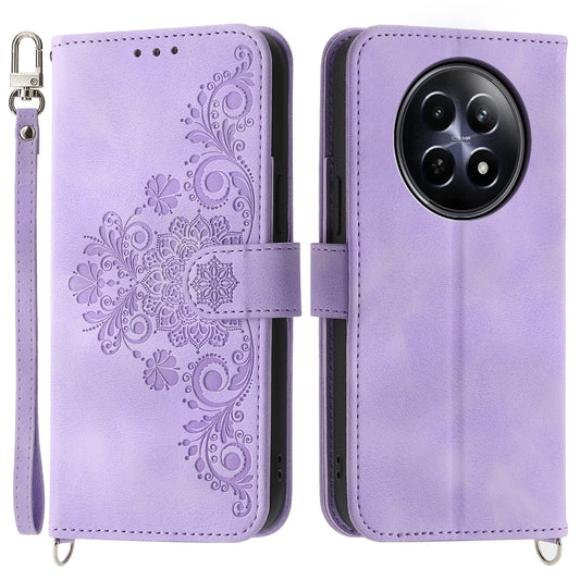 For Realme 12 / 12x 5G Wallet Phone Case Flower Imprinted PU Leather Cover Wholesale Cell Phone Accessories - Light Purple