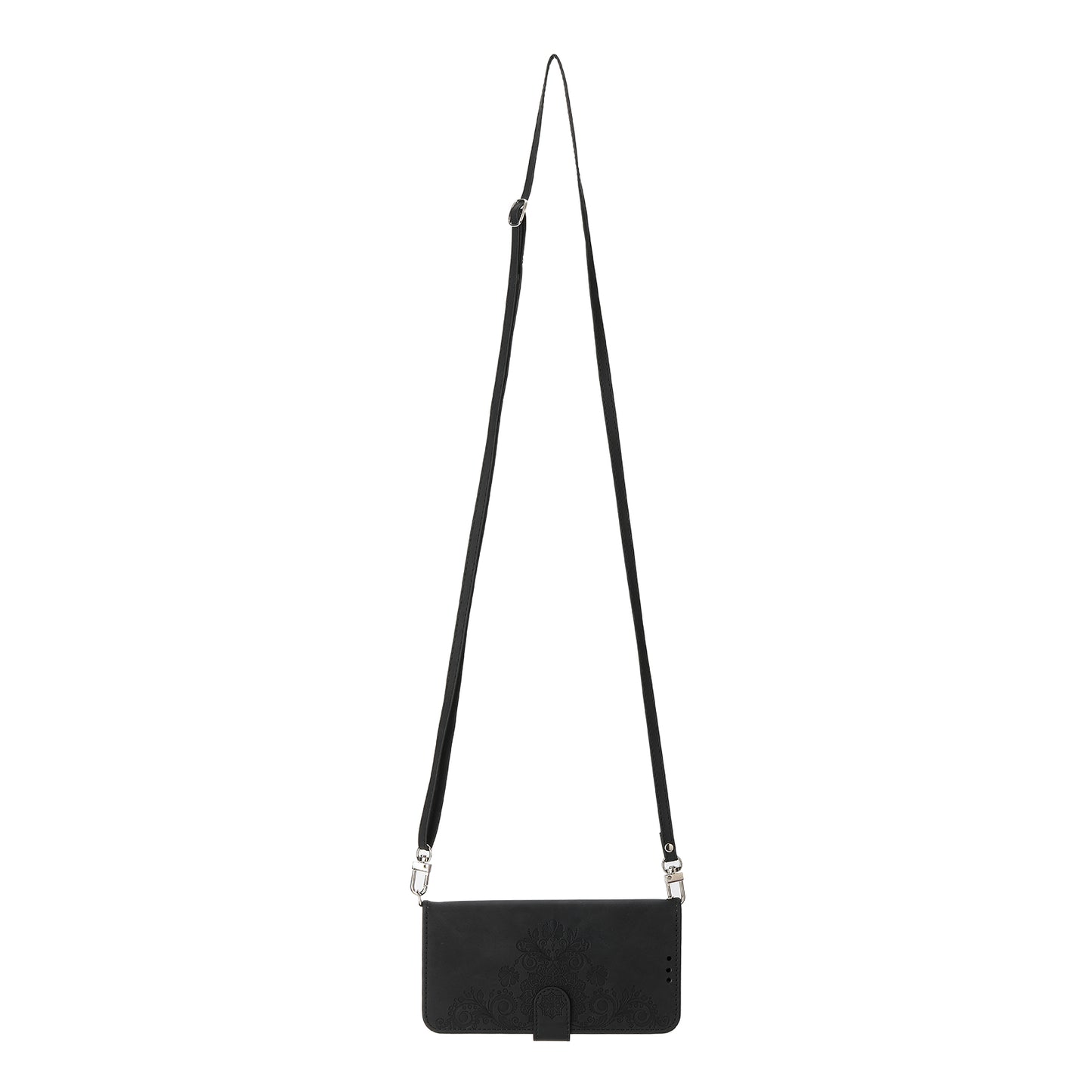 For Oppo A2 5G Wallet Case Flower Pattern PU Leather Wallet Phone Cover with Shoulder Strap - Black