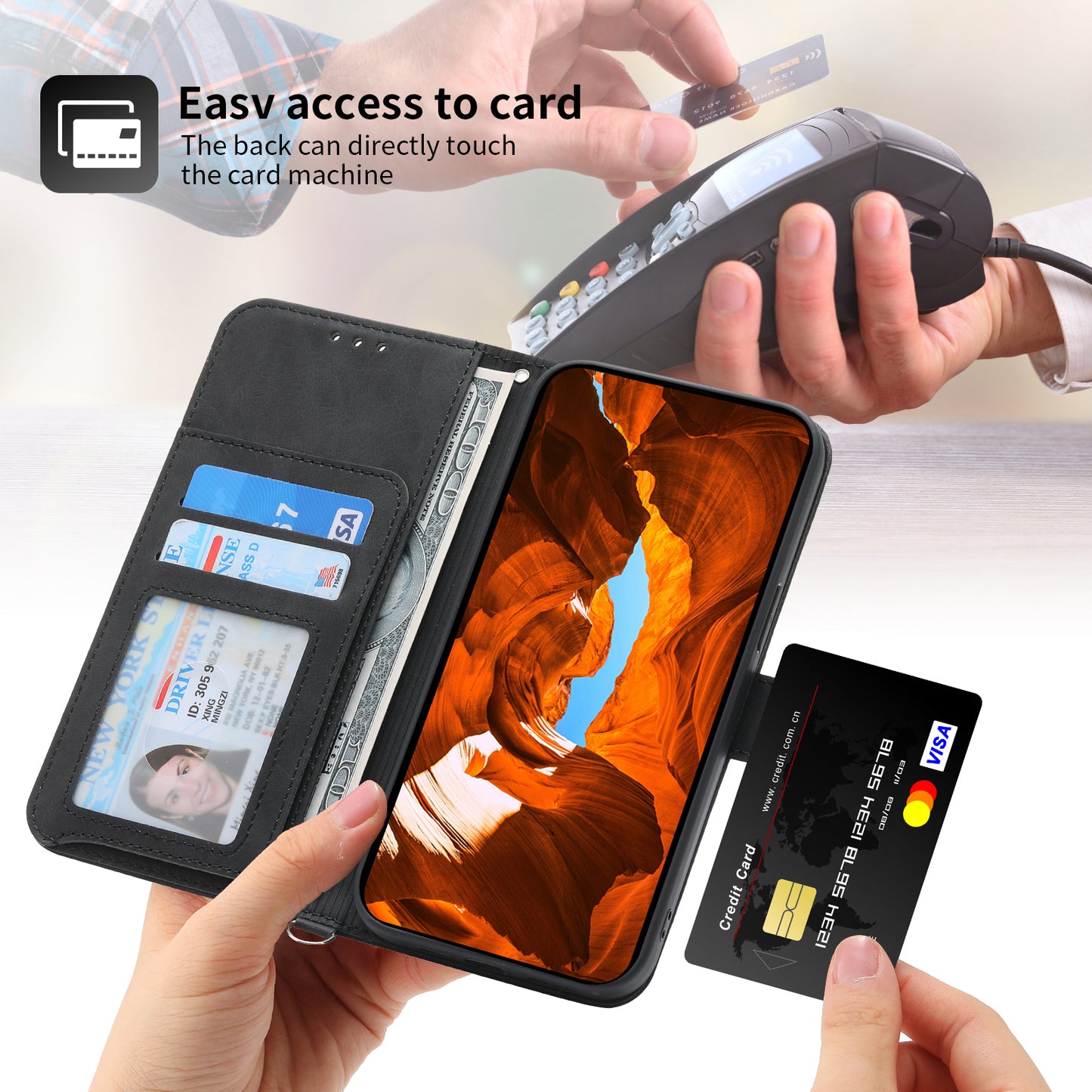 For Oppo A2 5G Wallet Case Flower Pattern PU Leather Wallet Phone Cover with Shoulder Strap - Black