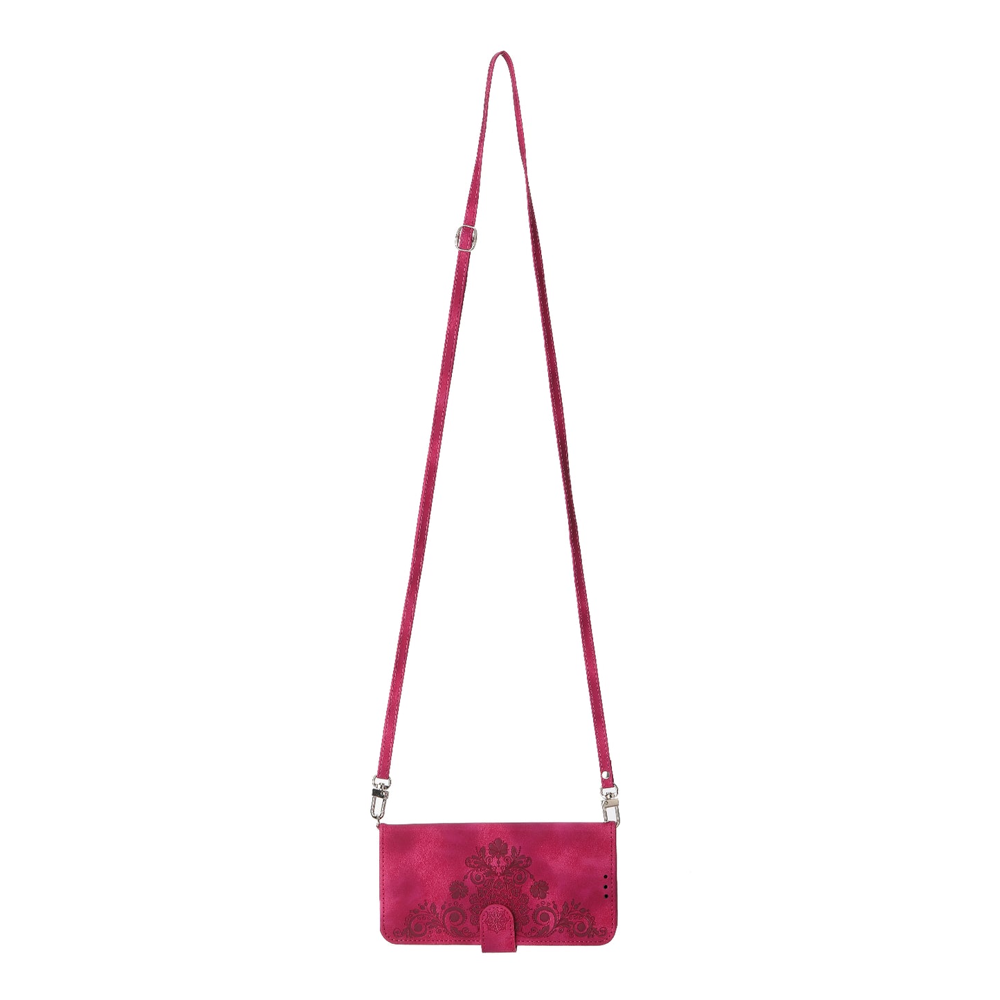 For Oppo A2 5G Wallet Case Flower Pattern PU Leather Wallet Phone Cover with Shoulder Strap - Wine Red