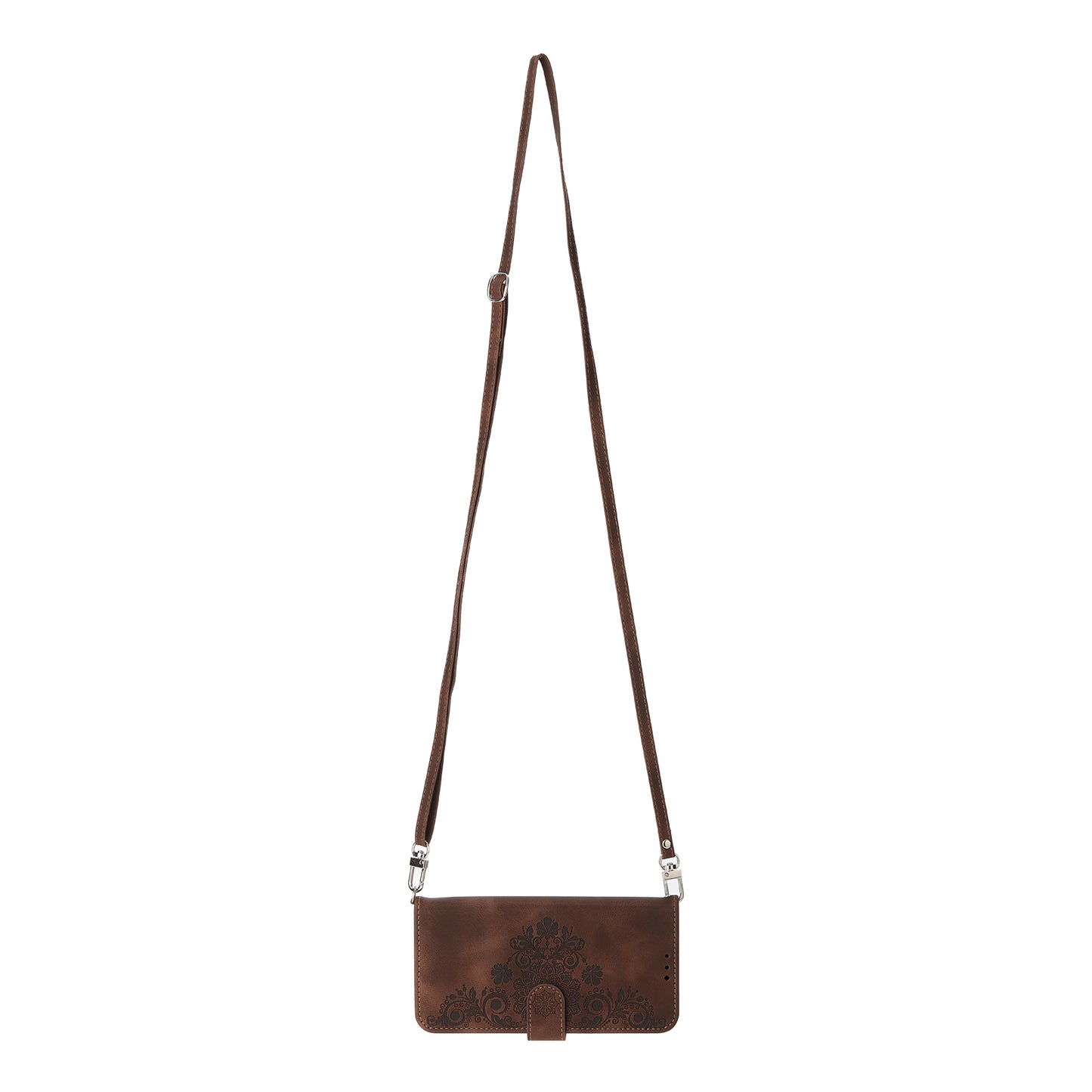 For Oppo A2 5G Wallet Case Flower Pattern PU Leather Wallet Phone Cover with Shoulder Strap - Brown
