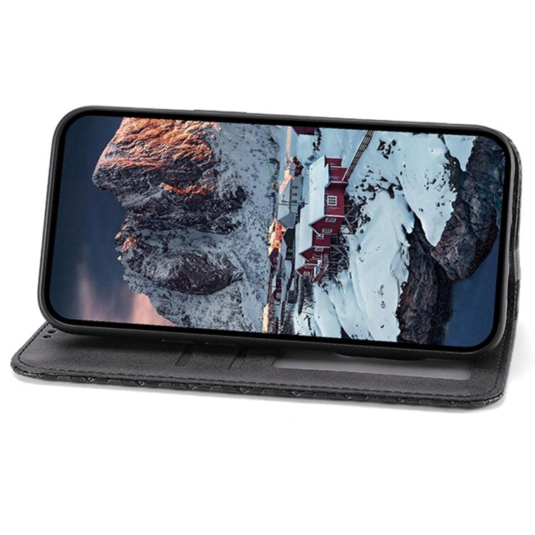For Oppo A2 5G Case PU Leather Rhombus Imprinted Pattern Wallet Phone Cover - Black