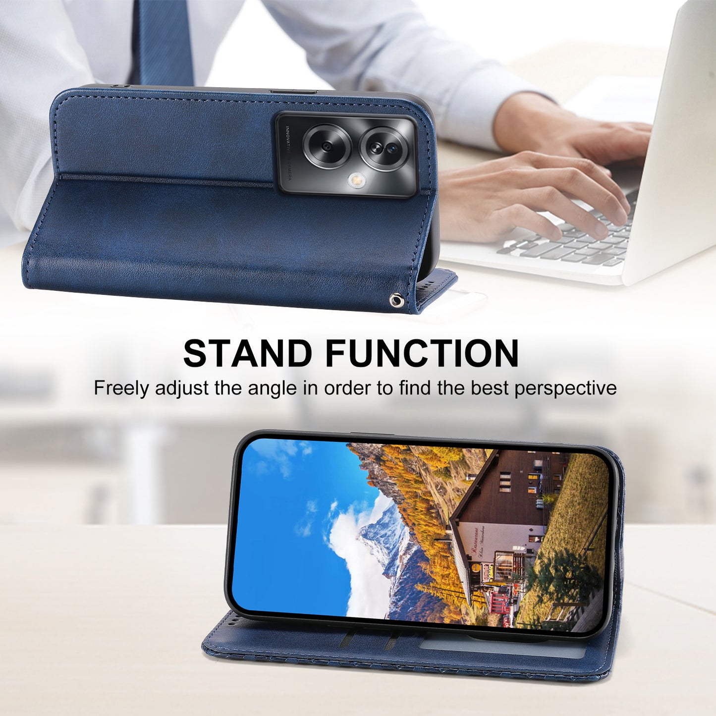 For Oppo A2 5G Case PU Leather Rhombus Imprinted Pattern Wallet Phone Cover - Blue