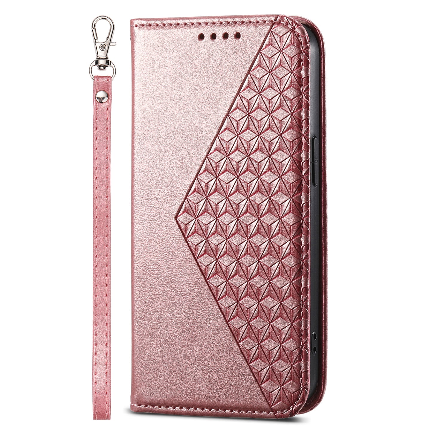For Oppo A2 5G Case PU Leather Rhombus Imprinted Pattern Wallet Phone Cover - Rose Gold