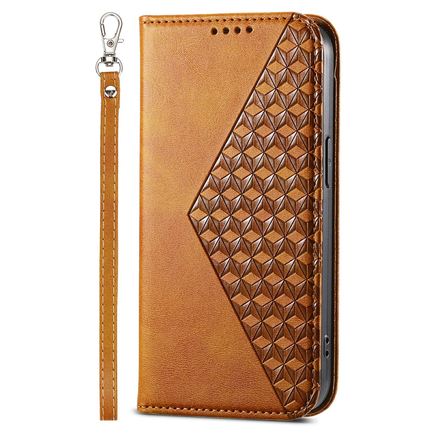 For Oppo A2 5G Case PU Leather Rhombus Imprinted Pattern Wallet Phone Cover - Yellow