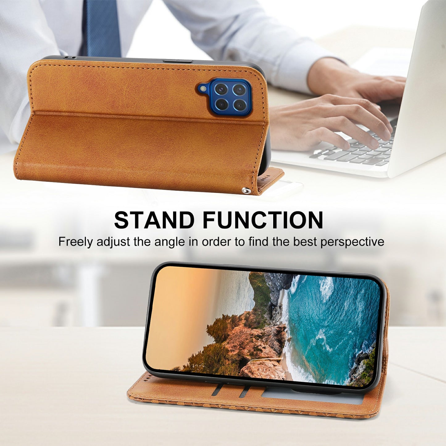 For Samsung Galaxy M62 Wallet Phone Case Rhombus Imprinted Pattern PU Leather Flip Cover - Yellow