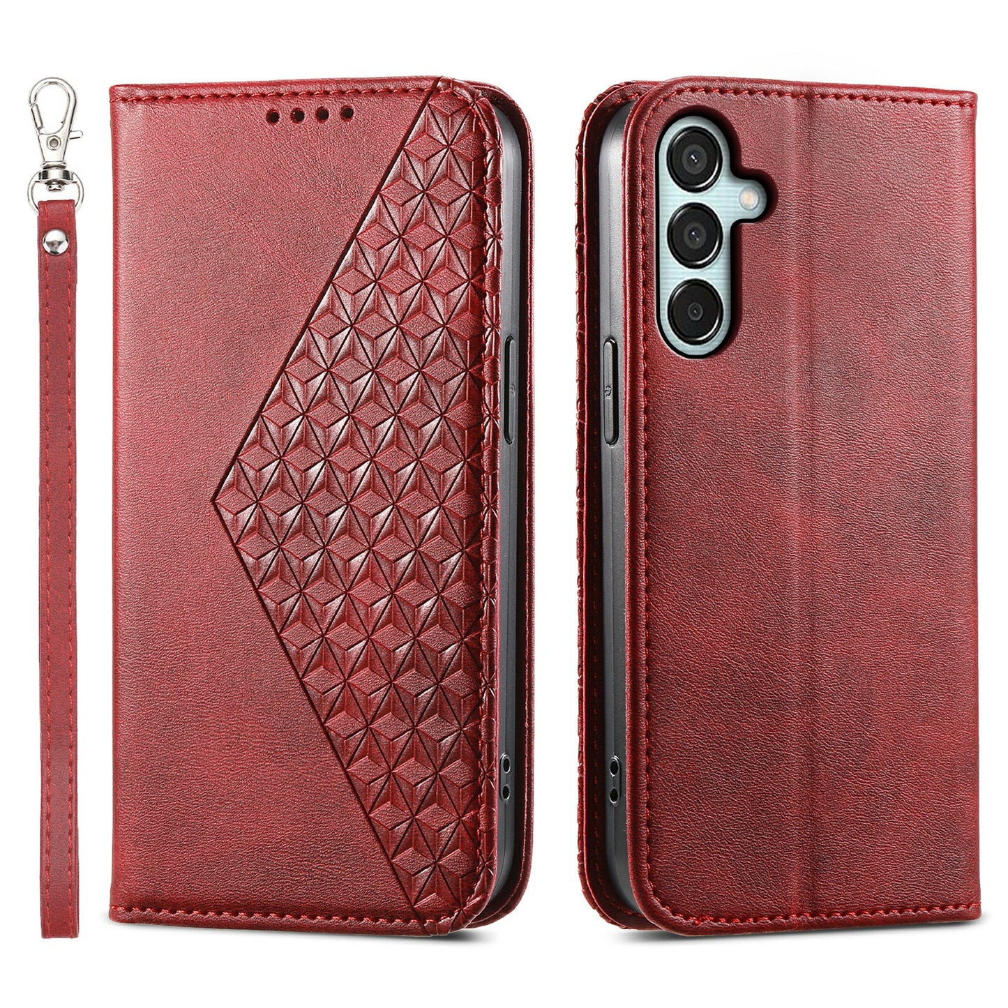 For Samsung Galaxy M15 5G / F15 5G Wholesale Phone Case PU Leather Rhombus Imprinted Pattern Wallet Cover - Red