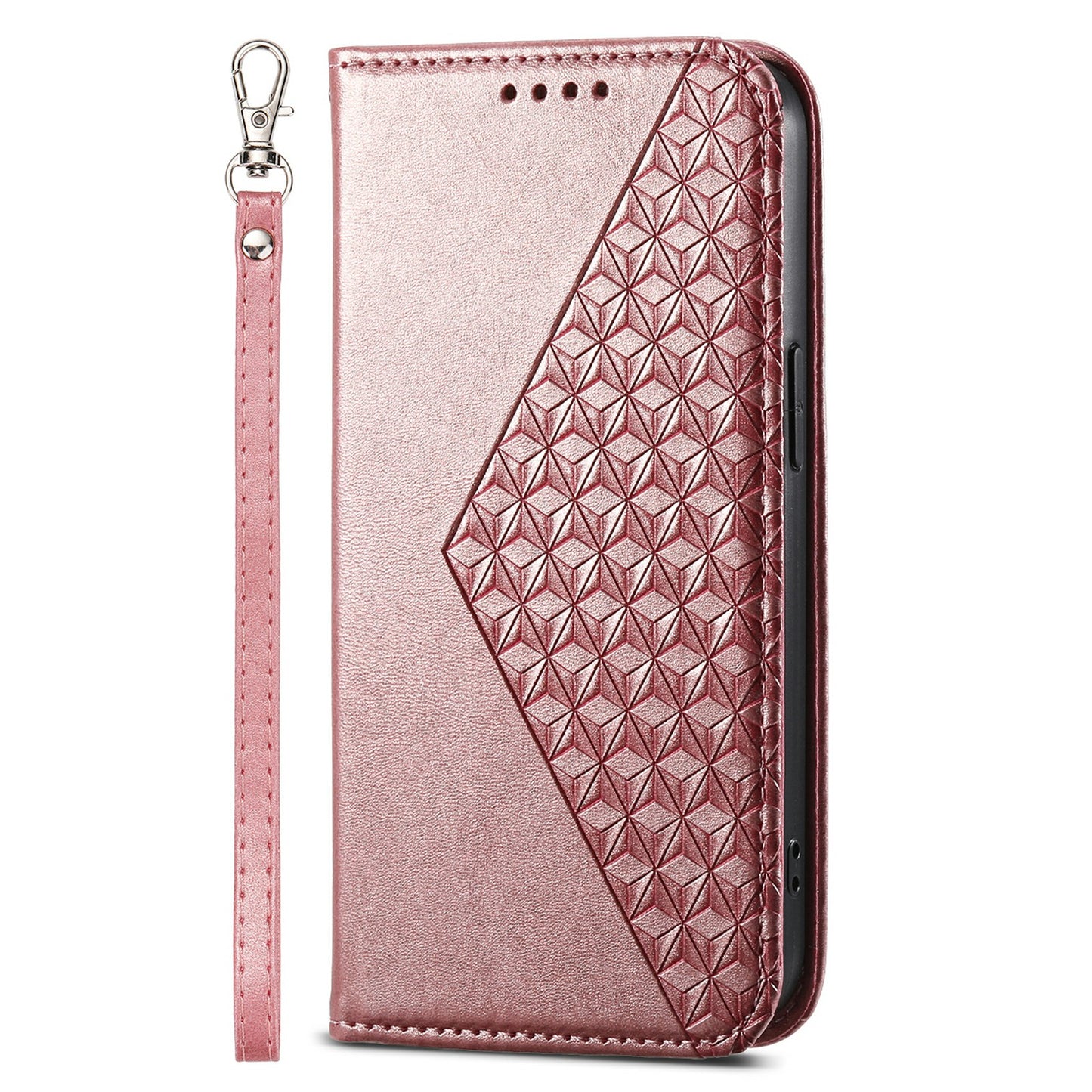 For Samsung Galaxy M15 5G / F15 5G Wholesale Phone Case PU Leather Rhombus Imprinted Pattern Wallet Cover - Rose Gold