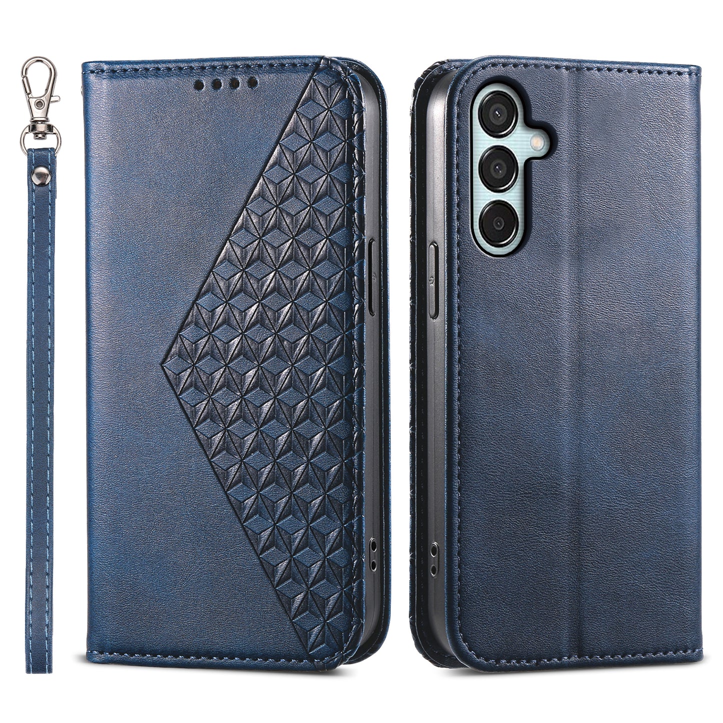 For Samsung Galaxy M15 5G / F15 5G Wholesale Phone Case PU Leather Rhombus Imprinted Pattern Wallet Cover - Blue