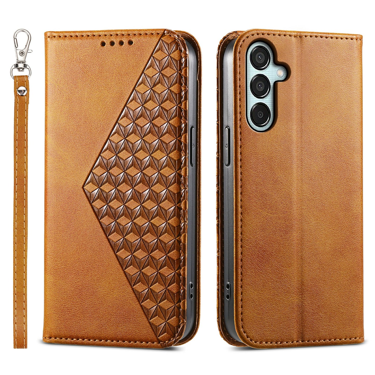 For Samsung Galaxy M15 5G / F15 5G Wholesale Phone Case PU Leather Rhombus Imprinted Pattern Wallet Cover - Yellow