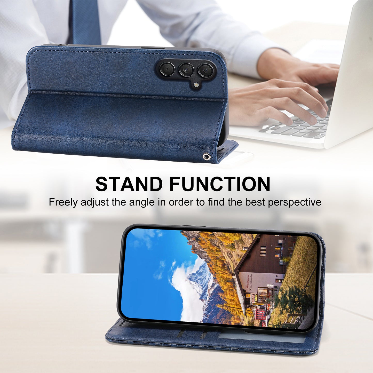 For Samsung Galaxy M55 5G Case PU Leather Wallet Phone Cover Mobile Accessories Wholesale - Blue