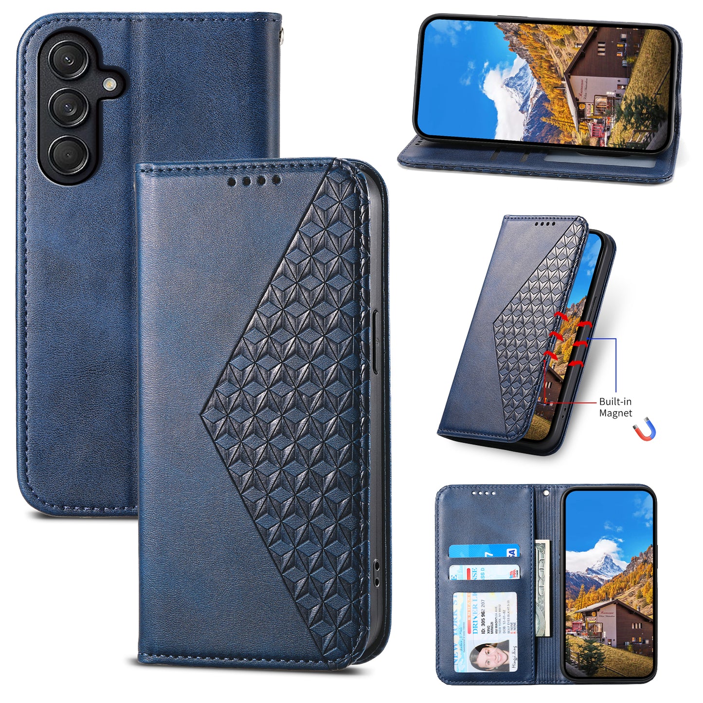 For Samsung Galaxy M55 5G Case PU Leather Wallet Phone Cover Mobile Accessories Wholesale - Blue