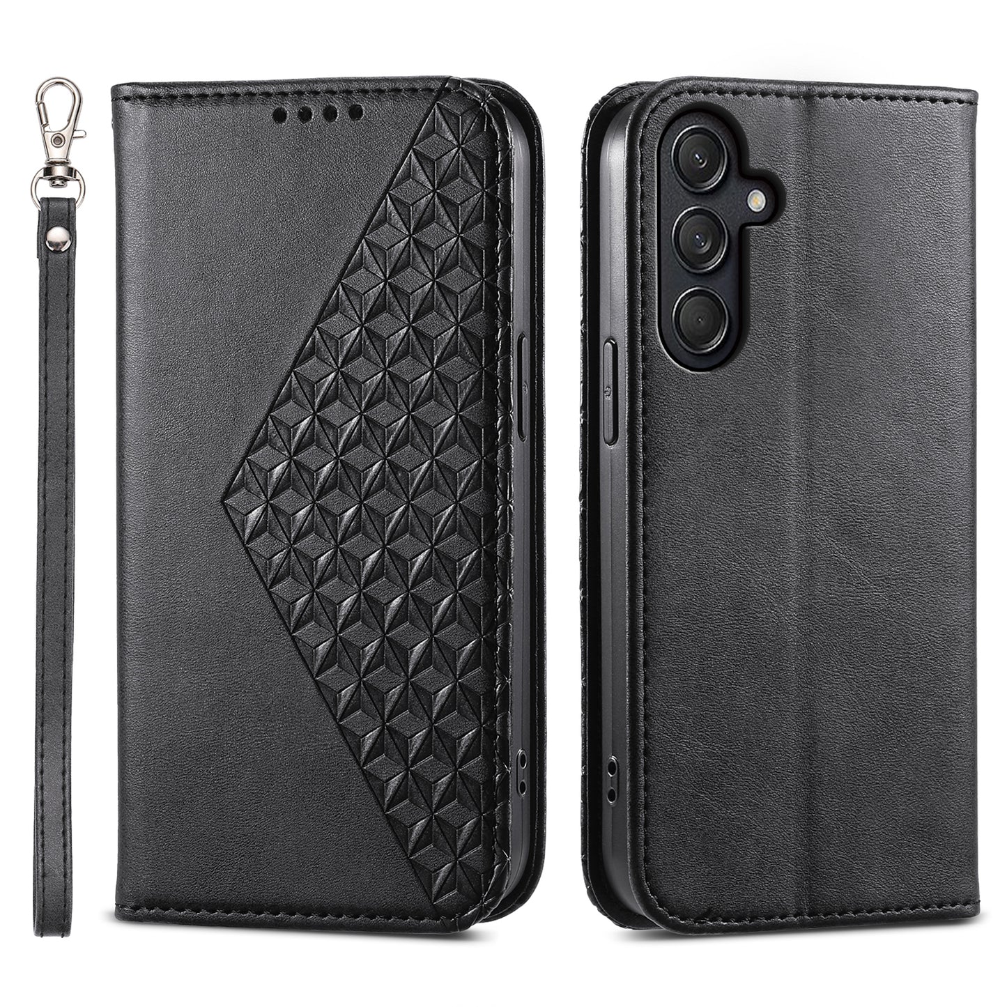 For Samsung Galaxy M55 5G Case PU Leather Wallet Phone Cover Mobile Accessories Wholesale - Black