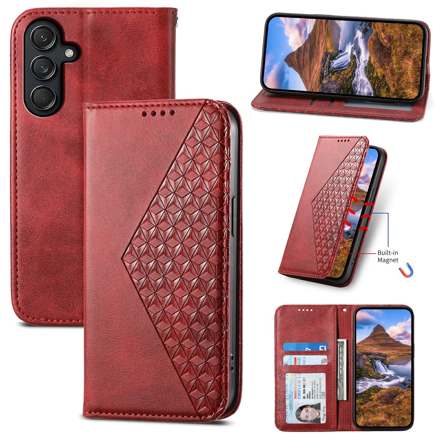 For Samsung Galaxy M55 5G Case PU Leather Wallet Phone Cover Mobile Accessories Wholesale - Red