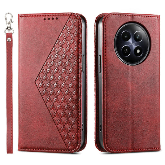 For Realme 12 / 12x 5G Case Rhombus Imprinted Leather Cell Phone Cases Wholesale - Red