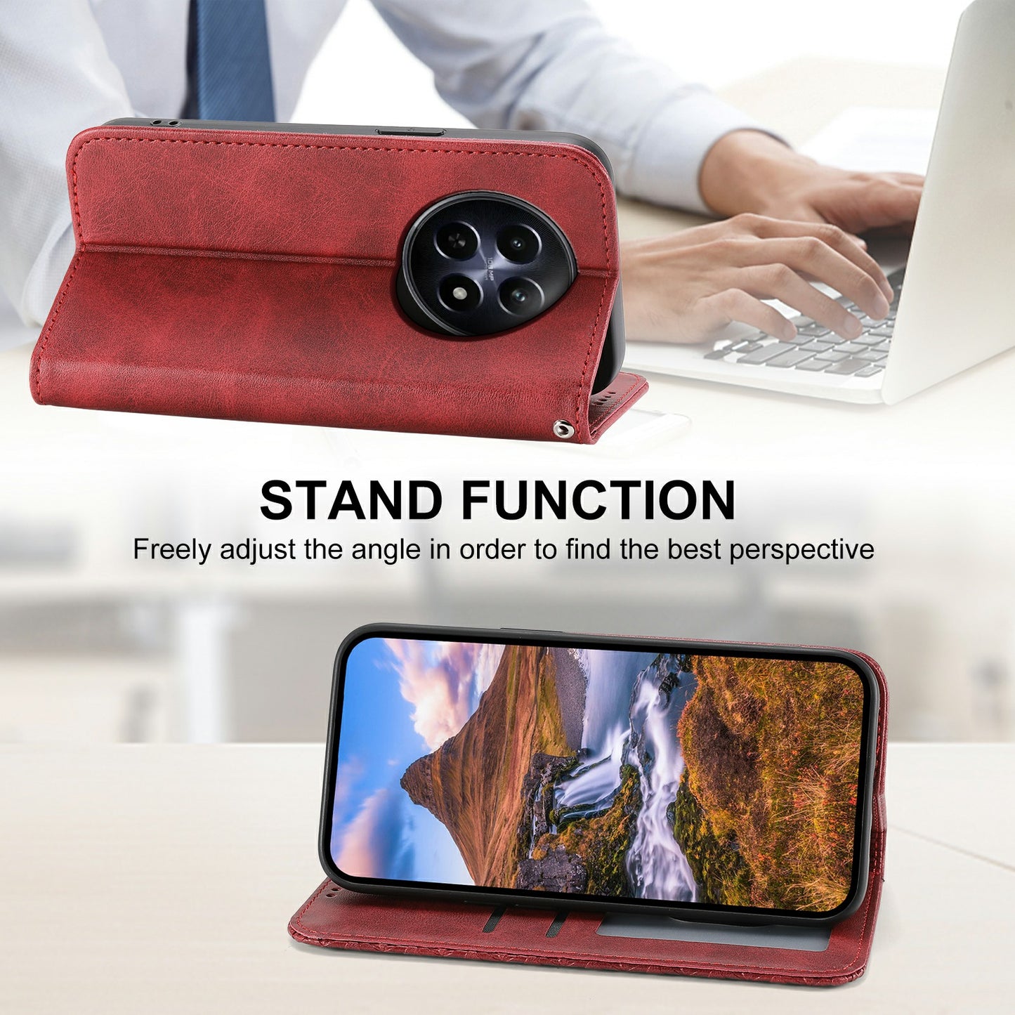 For Realme 12 / 12x 5G Case Rhombus Imprinted Leather Cell Phone Cases Wholesale - Red