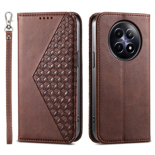 For Realme 12 / 12x 5G Case Rhombus Imprinted Leather Cell Phone Cases Wholesale - Brown