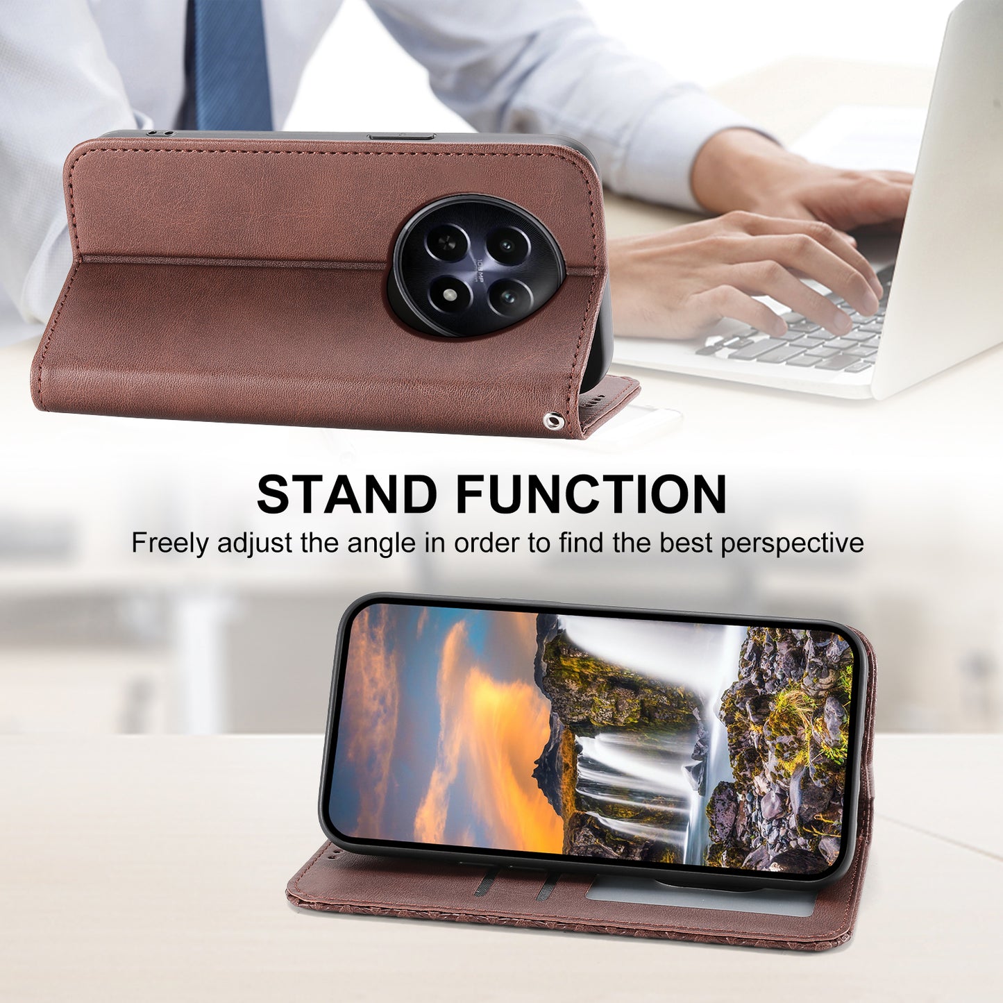 For Realme 12 / 12x 5G Case Rhombus Imprinted Leather Cell Phone Cases Wholesale - Brown