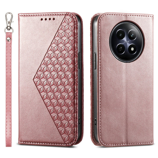 For Realme 12 / 12x 5G Case Rhombus Imprinted Leather Cell Phone Cases Wholesale - Rose Gold