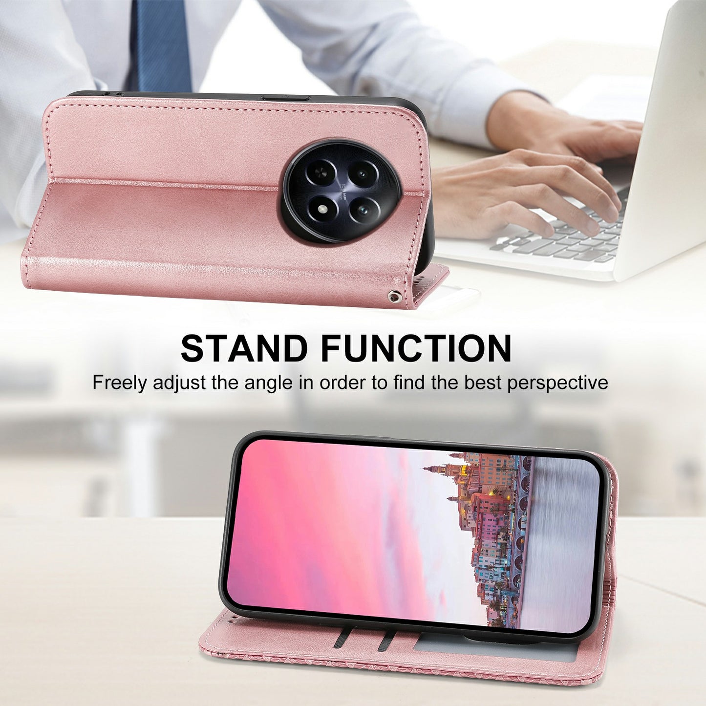 For Realme 12 / 12x 5G Case Rhombus Imprinted Leather Cell Phone Cases Wholesale - Rose Gold