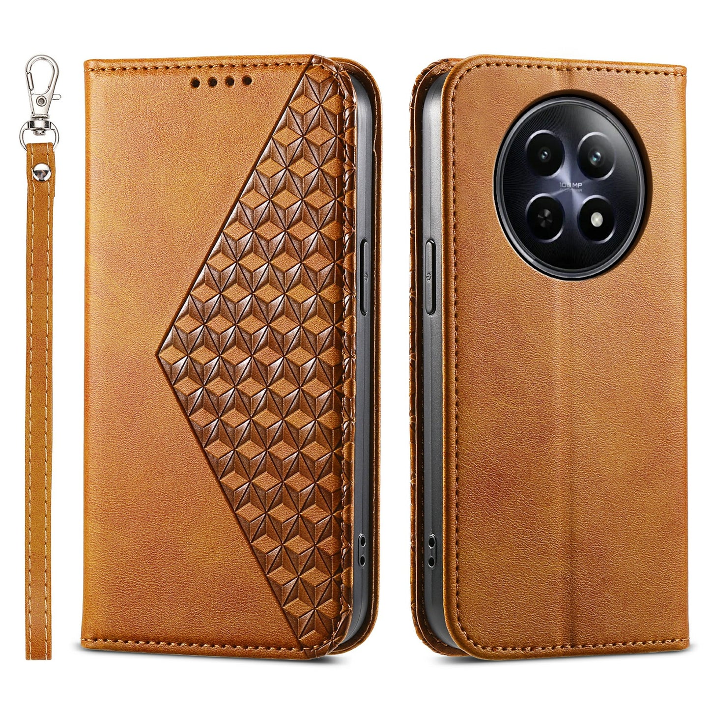 For Realme 12 / 12x 5G Case Rhombus Imprinted Leather Cell Phone Cases Wholesale - Yellow