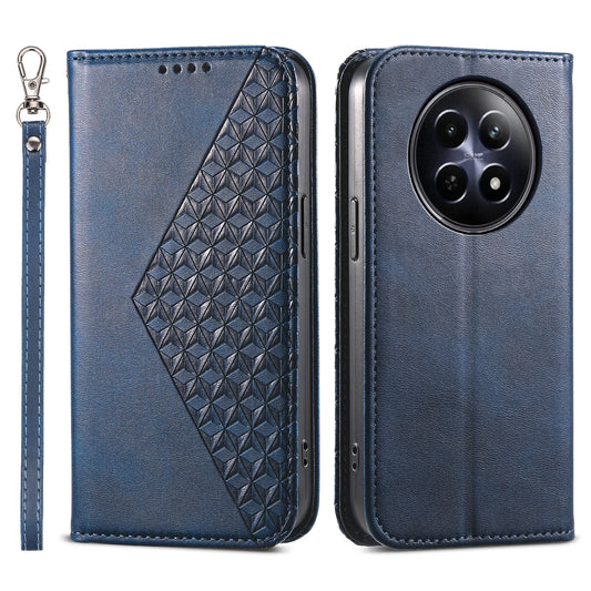 For Realme 12 / 12x 5G Case Rhombus Imprinted Leather Cell Phone Cases Wholesale - Blue