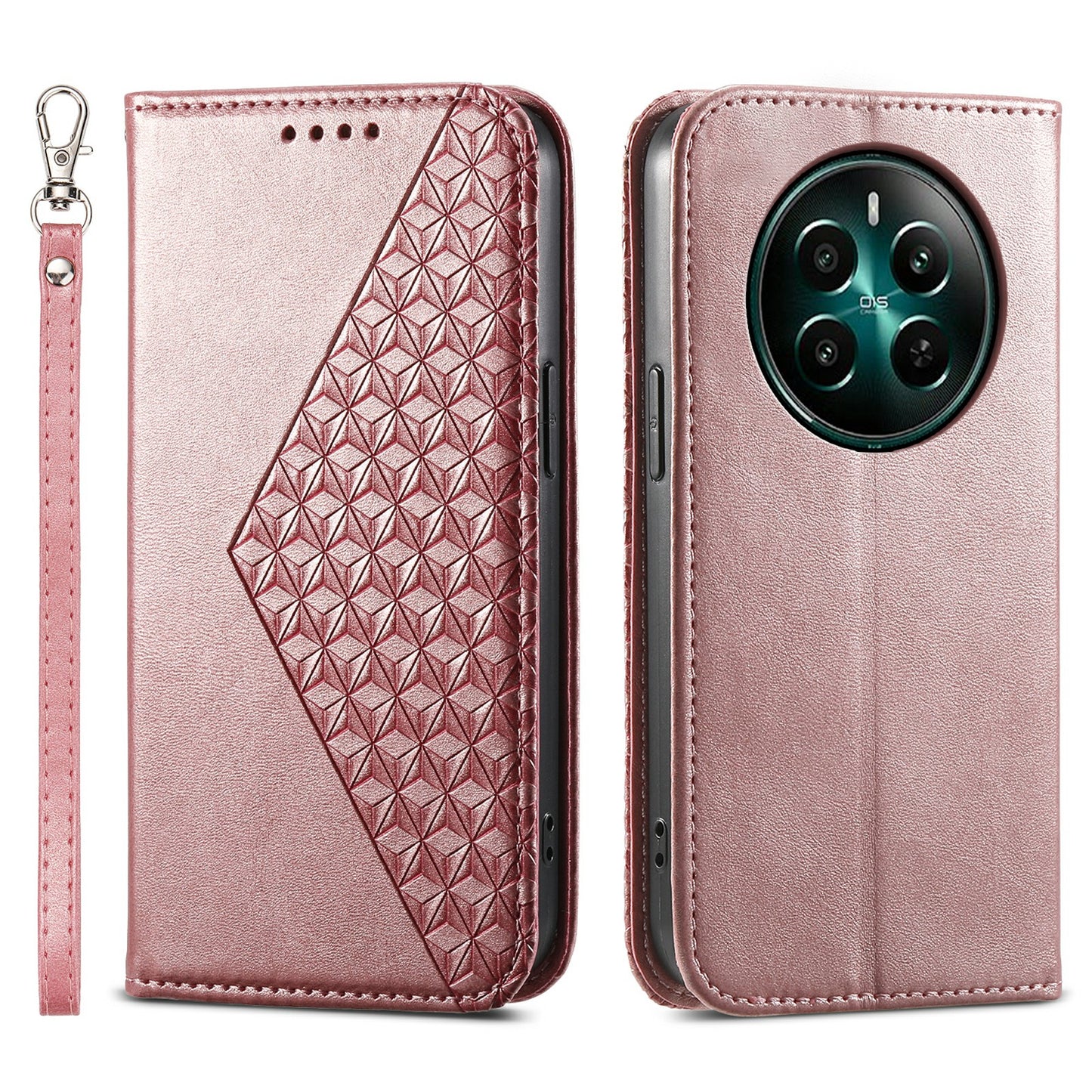 For Realme 12+ 5G / Narzo 70 Pro 5G Wallet Case PU Leather Phone Cover Mobile Accessories Wholesale - Rose Gold
