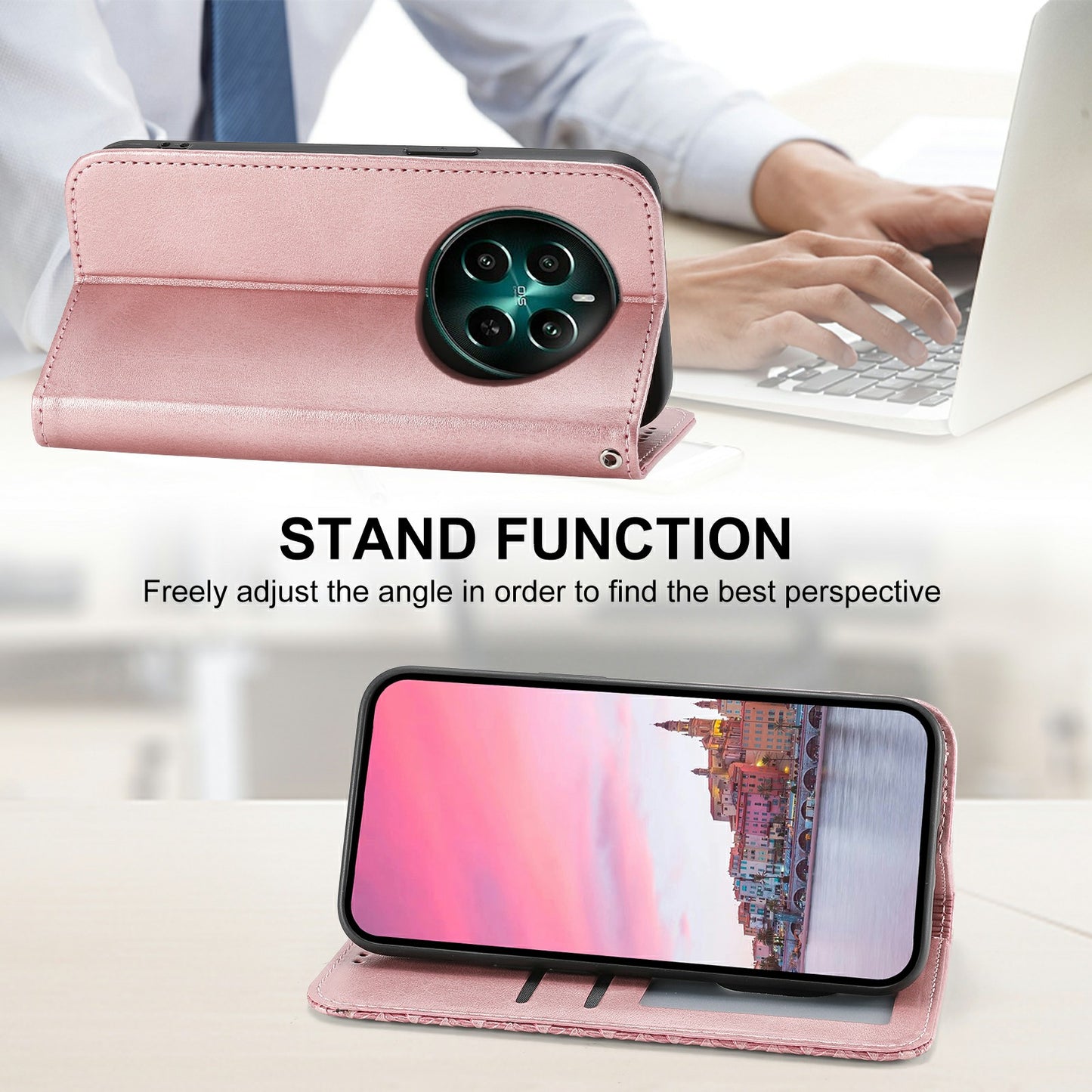 For Realme 12+ 5G / Narzo 70 Pro 5G Wallet Case PU Leather Phone Cover Mobile Accessories Wholesale - Rose Gold