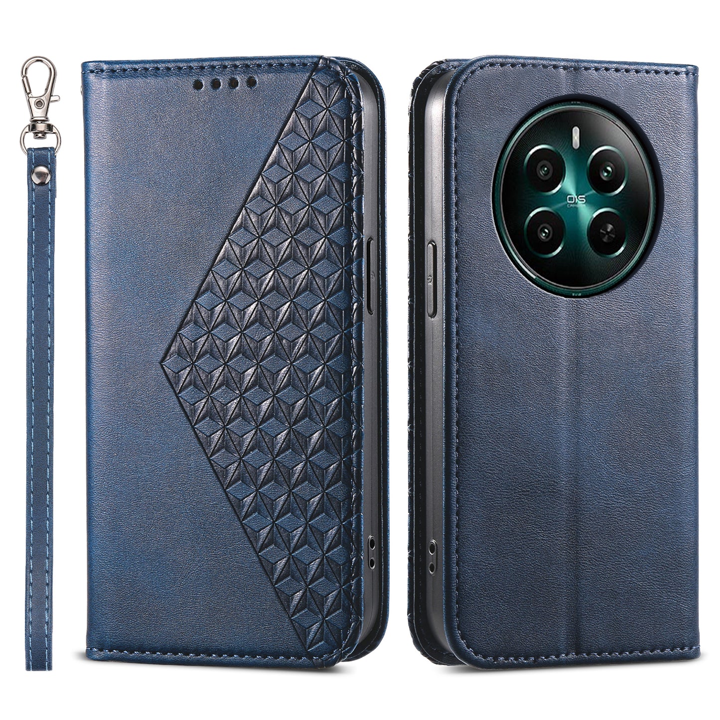 For Realme 12+ 5G / Narzo 70 Pro 5G Wallet Case PU Leather Phone Cover Mobile Accessories Wholesale - Blue