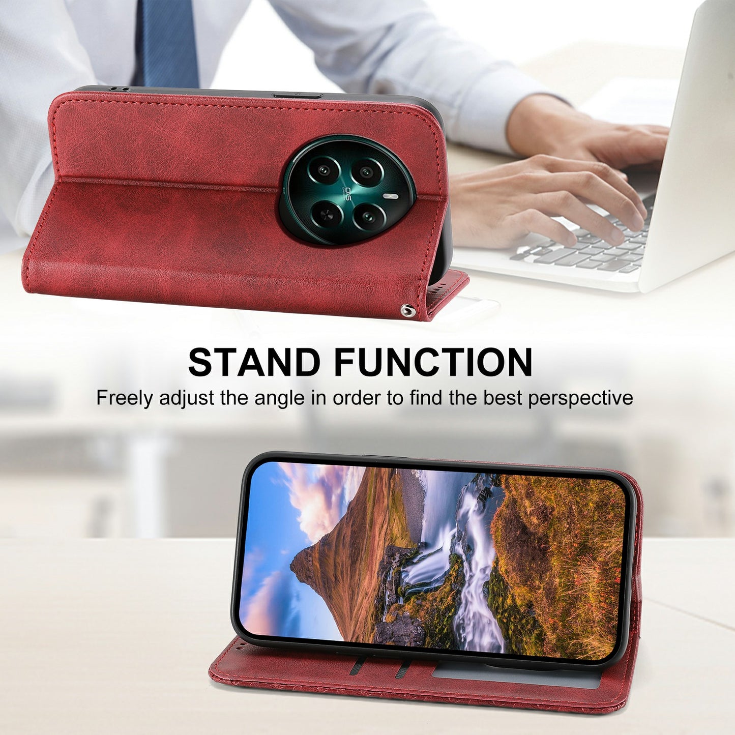 For Realme 12+ 5G / Narzo 70 Pro 5G Wallet Case PU Leather Phone Cover Mobile Accessories Wholesale - Red