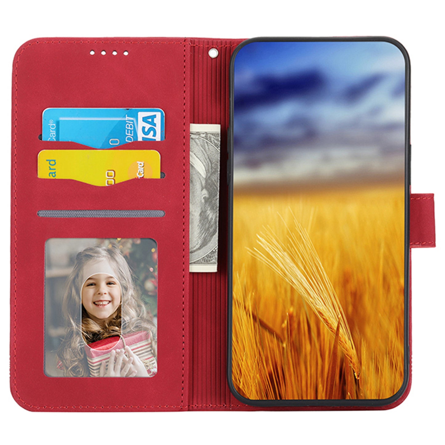 DIERFENG DF-03 Flip Cover for vivo Y03 Shell Lines Imprinted Wallet Stand Mobile Phone Case - Red