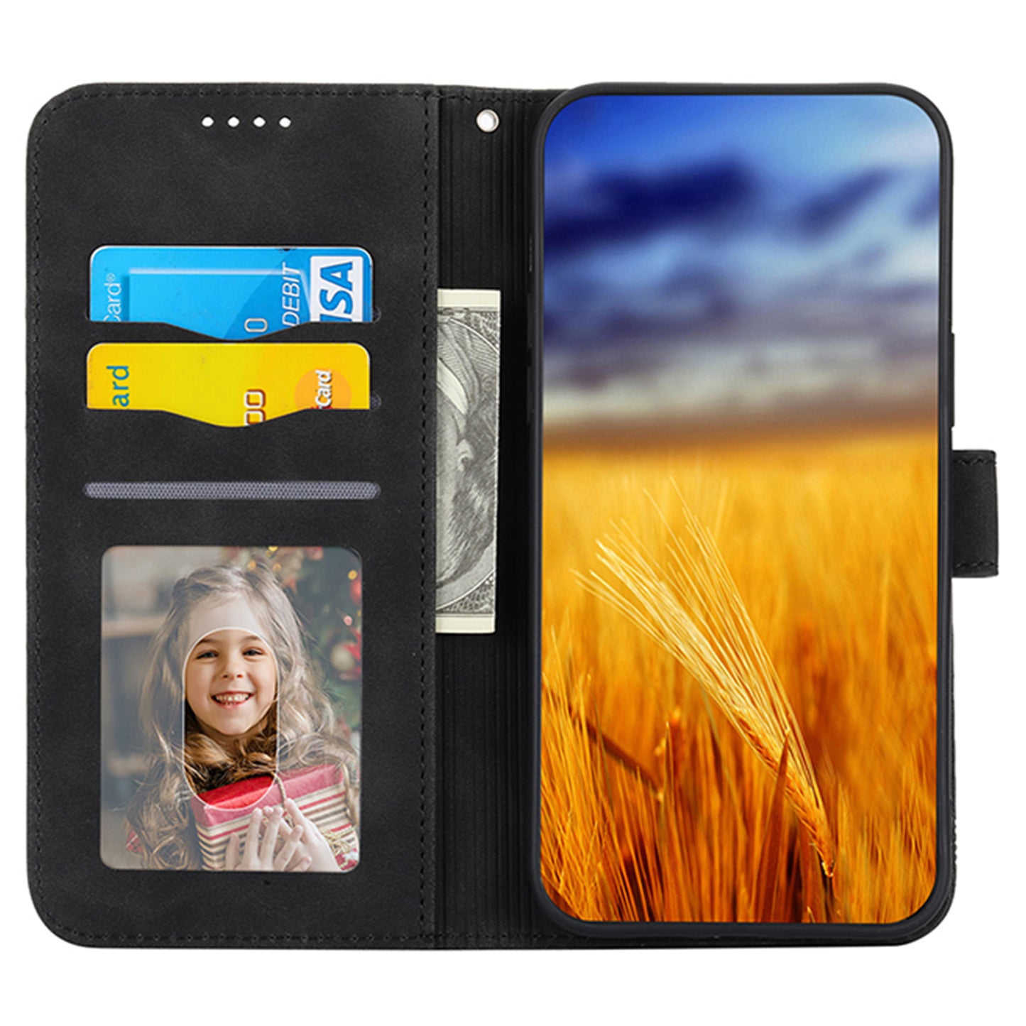 DIERFENG DF-03 Flip Cover for vivo Y03 Shell Lines Imprinted Wallet Stand Mobile Phone Case - Black