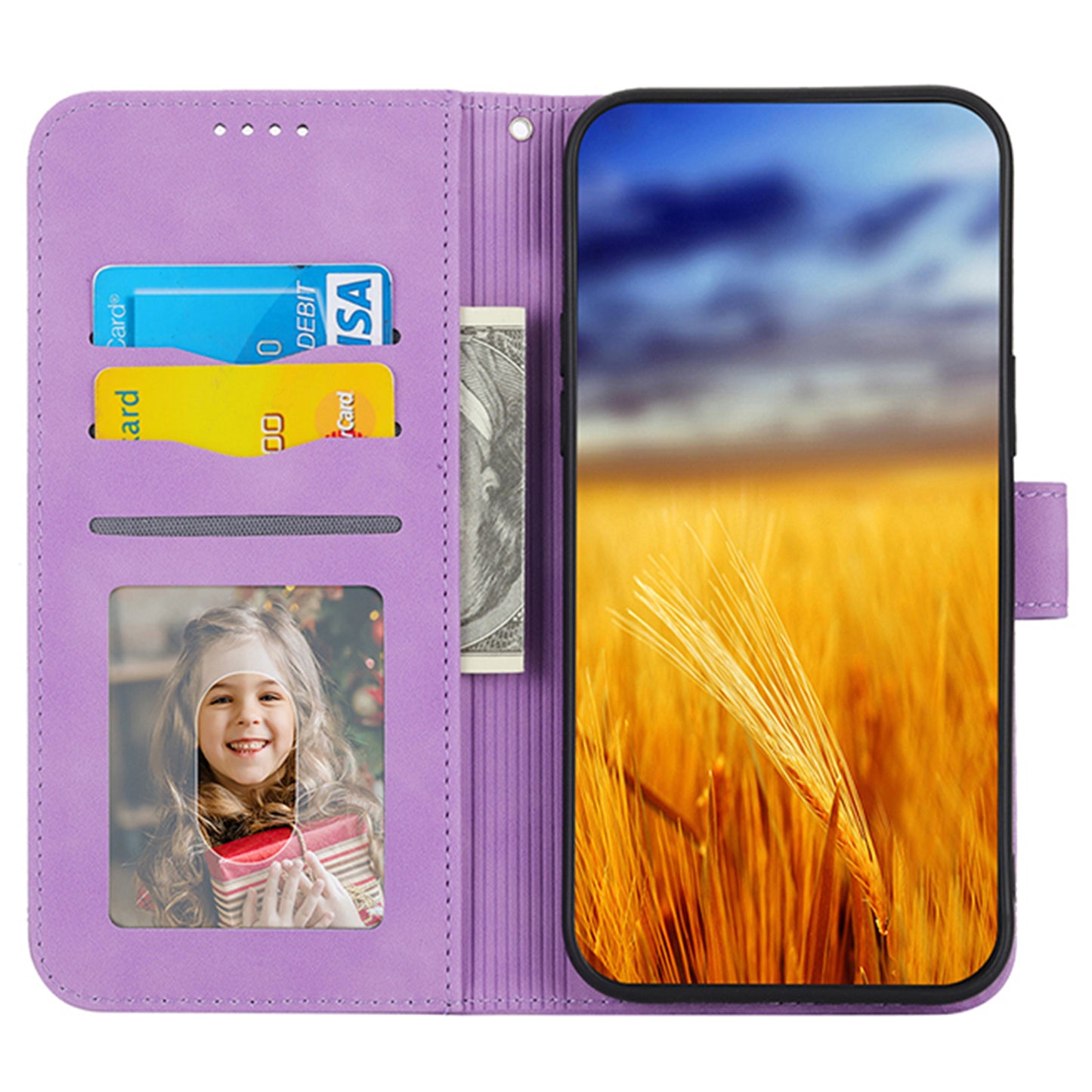 DIERFENG DF-03 Leather Cover for Samsung Galaxy M62 Case Lines Imprinted Wallet Stand Shell - Purple