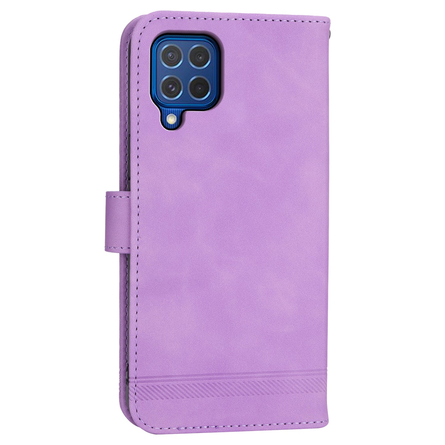DIERFENG DF-03 Leather Cover for Samsung Galaxy M62 Case Lines Imprinted Wallet Stand Shell - Purple