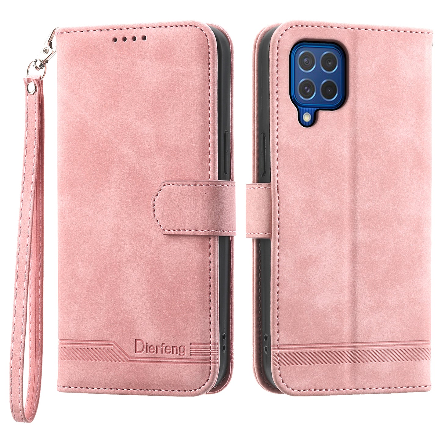 DIERFENG DF-03 Leather Cover for Samsung Galaxy M62 Case Lines Imprinted Wallet Stand Shell - Pink
