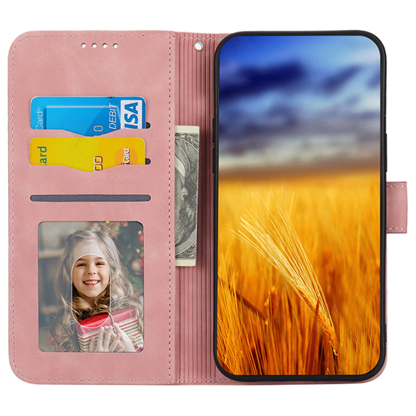 DIERFENG DF-03 Leather Cover for Samsung Galaxy M62 Case Lines Imprinted Wallet Stand Shell - Pink