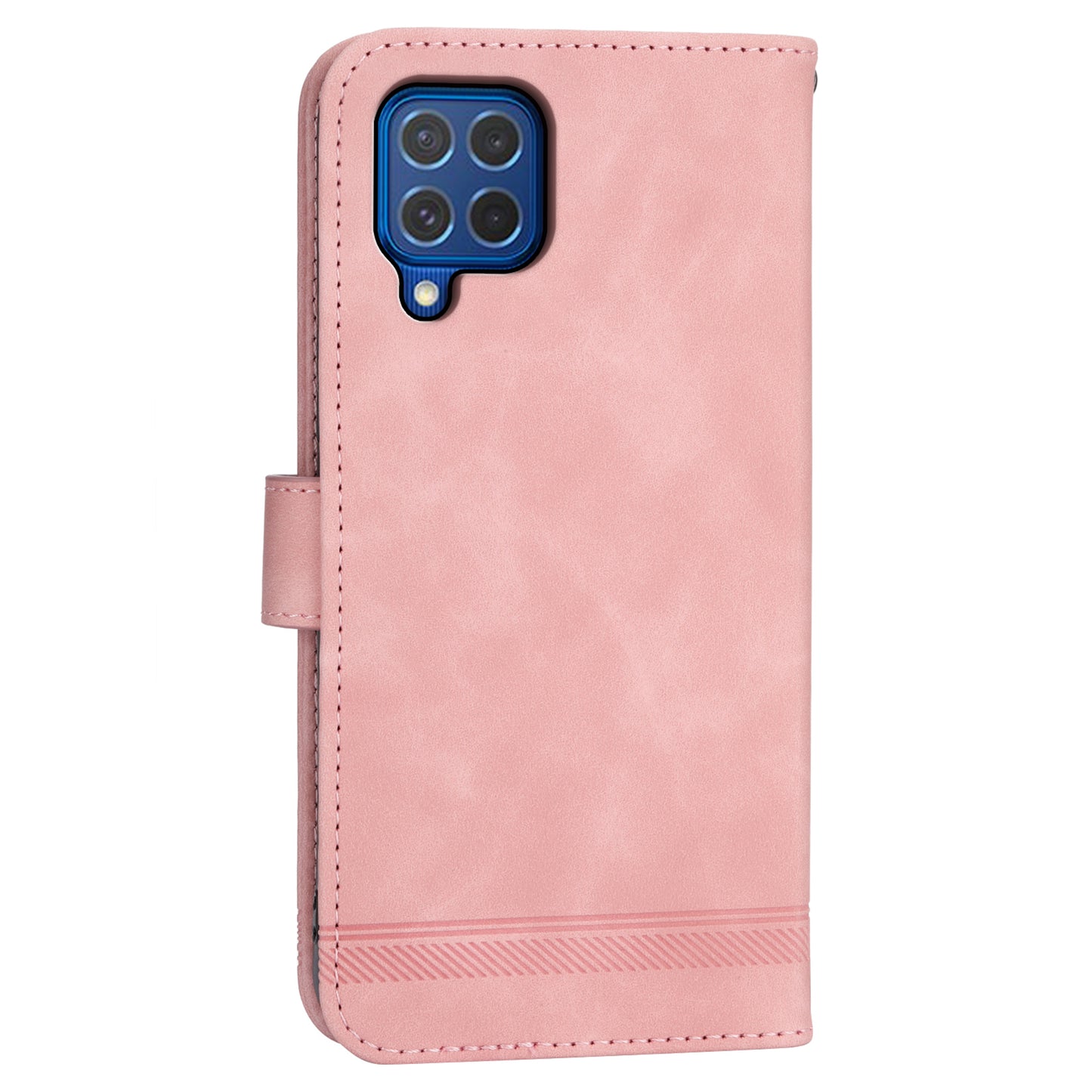 DIERFENG DF-03 Leather Cover for Samsung Galaxy M62 Case Lines Imprinted Wallet Stand Shell - Pink