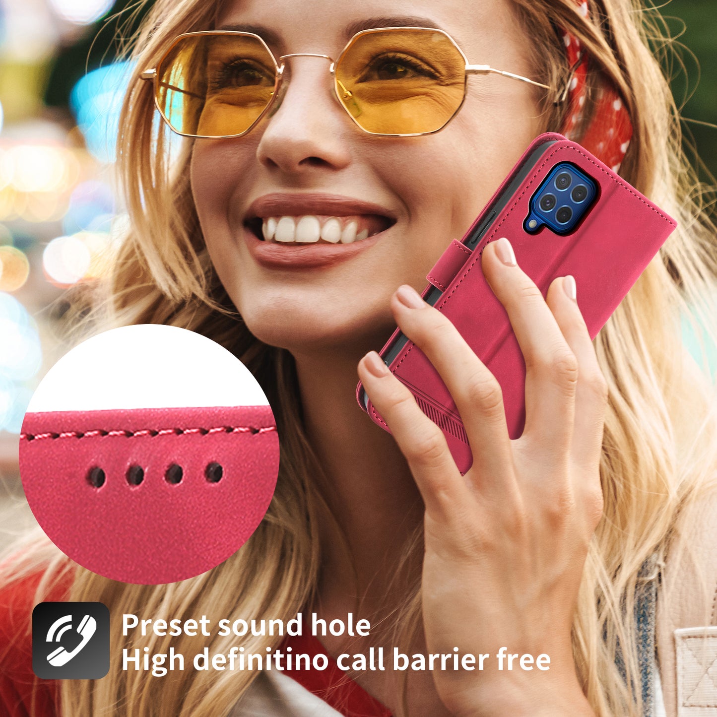 DIERFENG DF-03 Leather Cover for Samsung Galaxy M62 Case Lines Imprinted Wallet Stand Shell - Red