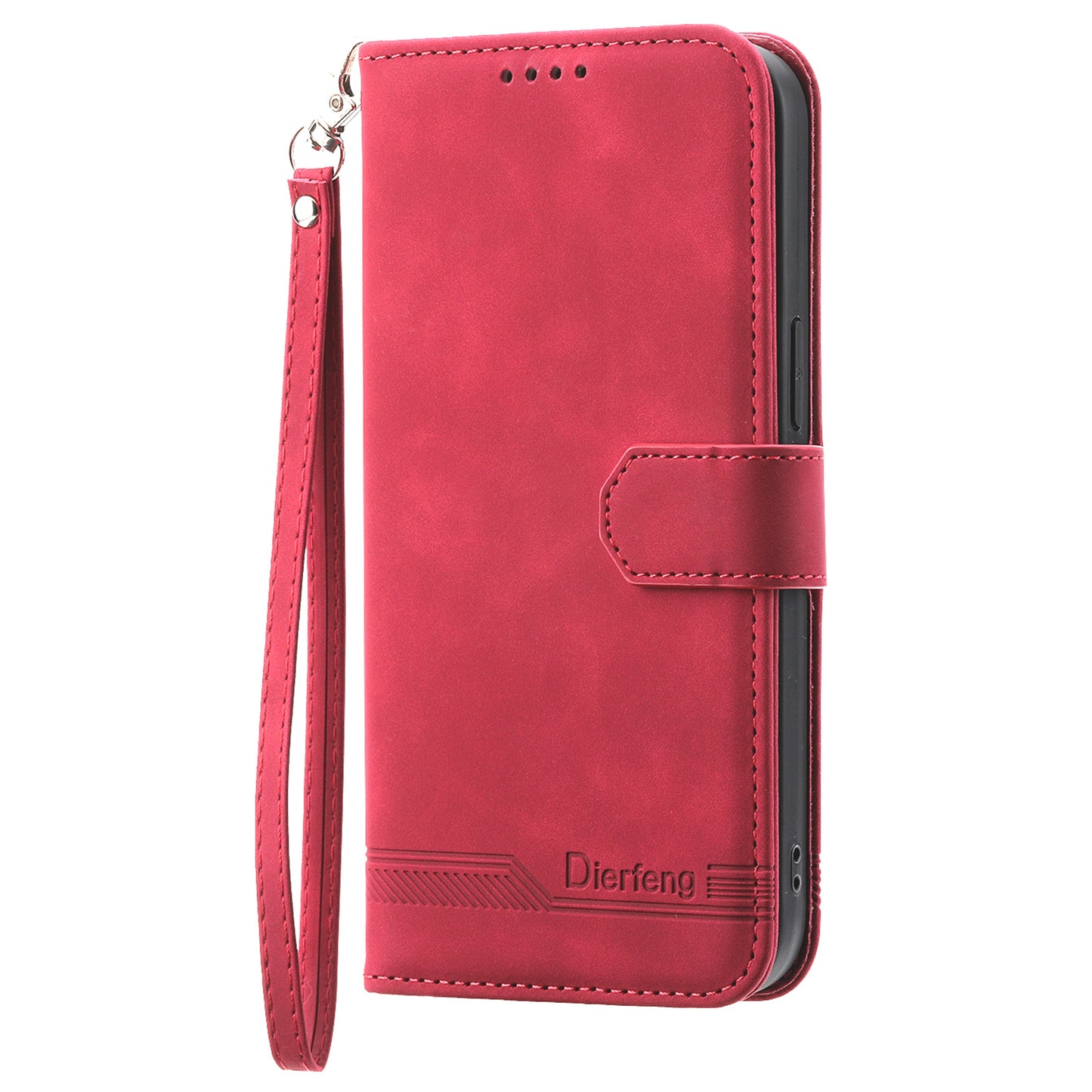 DIERFENG DF-03 Leather Cover for Samsung Galaxy M62 Case Lines Imprinted Wallet Stand Shell - Red
