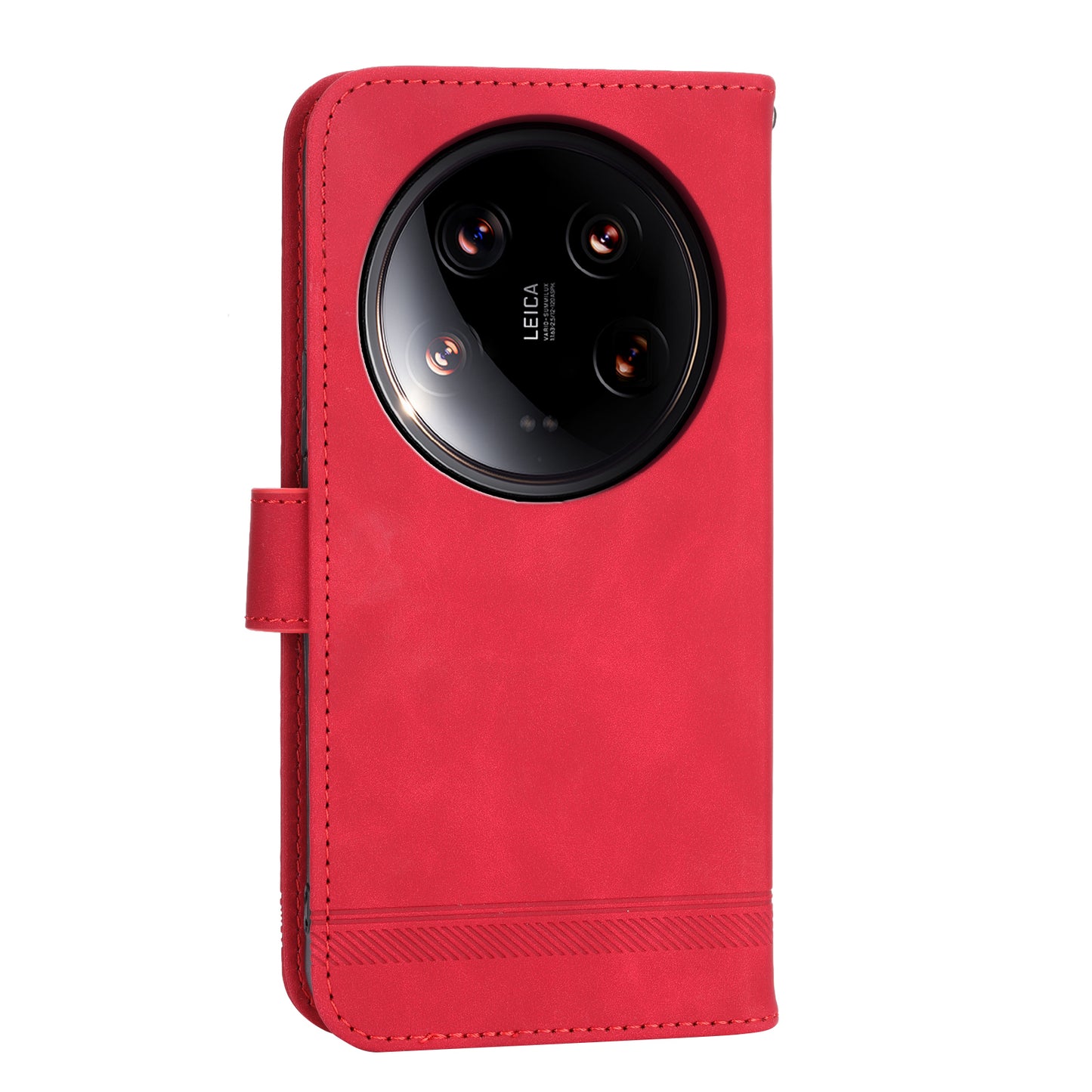 DIERFENG DF-03 Wallet Case for Xiaomi 14 Ultra Phone Shell Lines Imprinted Flip Stand Cover - Red