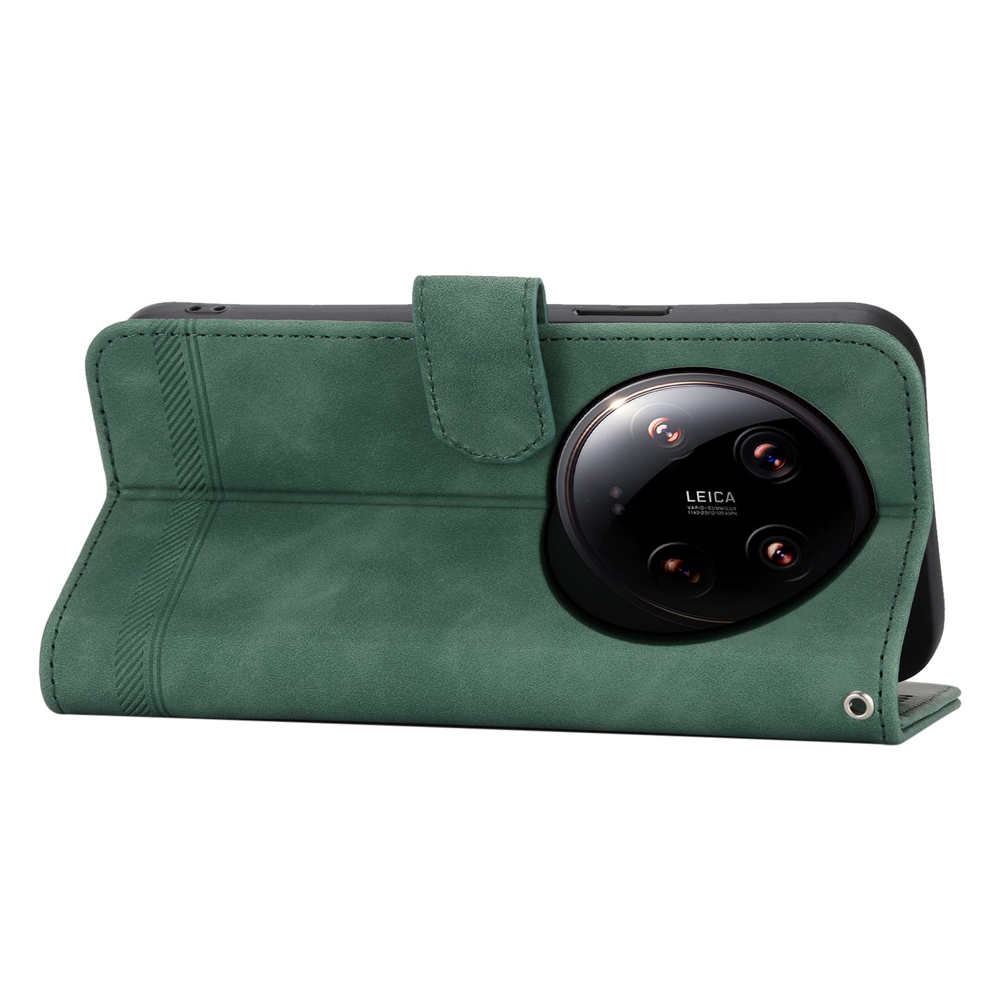 DIERFENG DF-03 Wallet Case for Xiaomi 14 Ultra Phone Shell Lines Imprinted Flip Stand Cover - Green