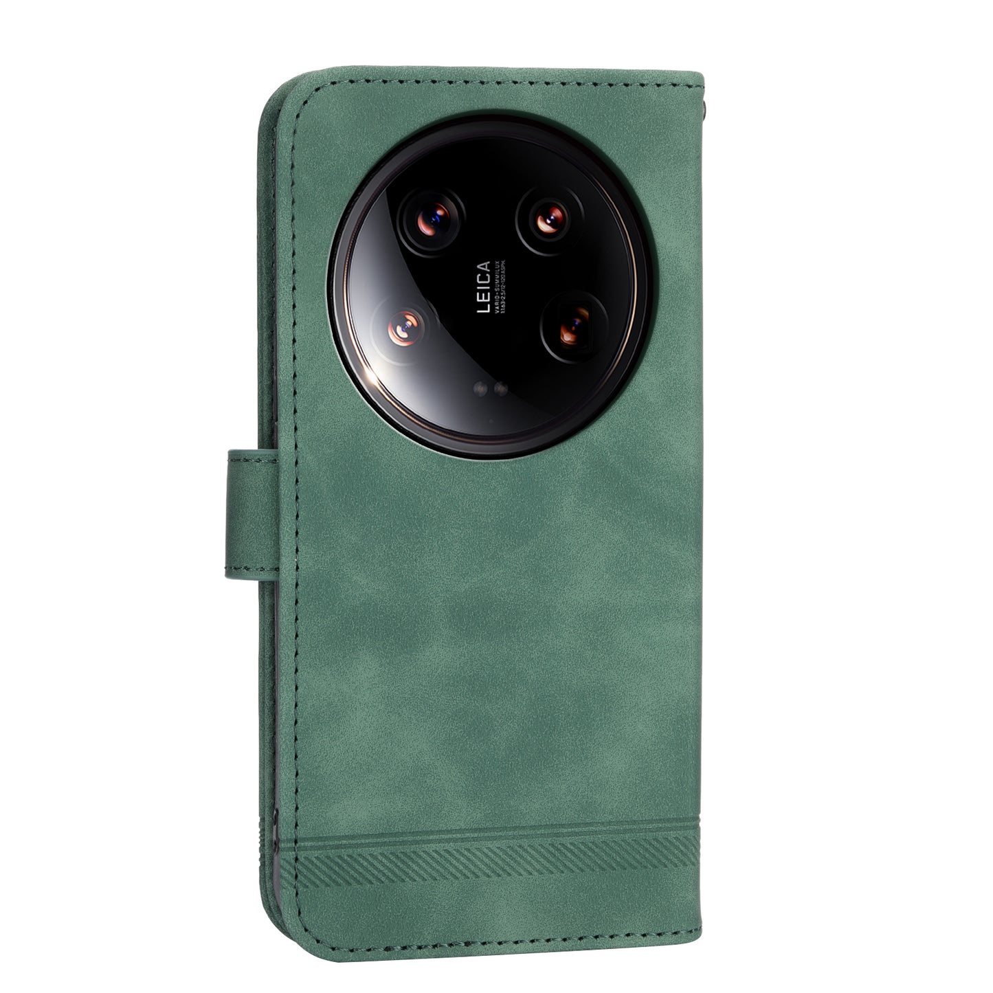 DIERFENG DF-03 Wallet Case for Xiaomi 14 Ultra Phone Shell Lines Imprinted Flip Stand Cover - Green