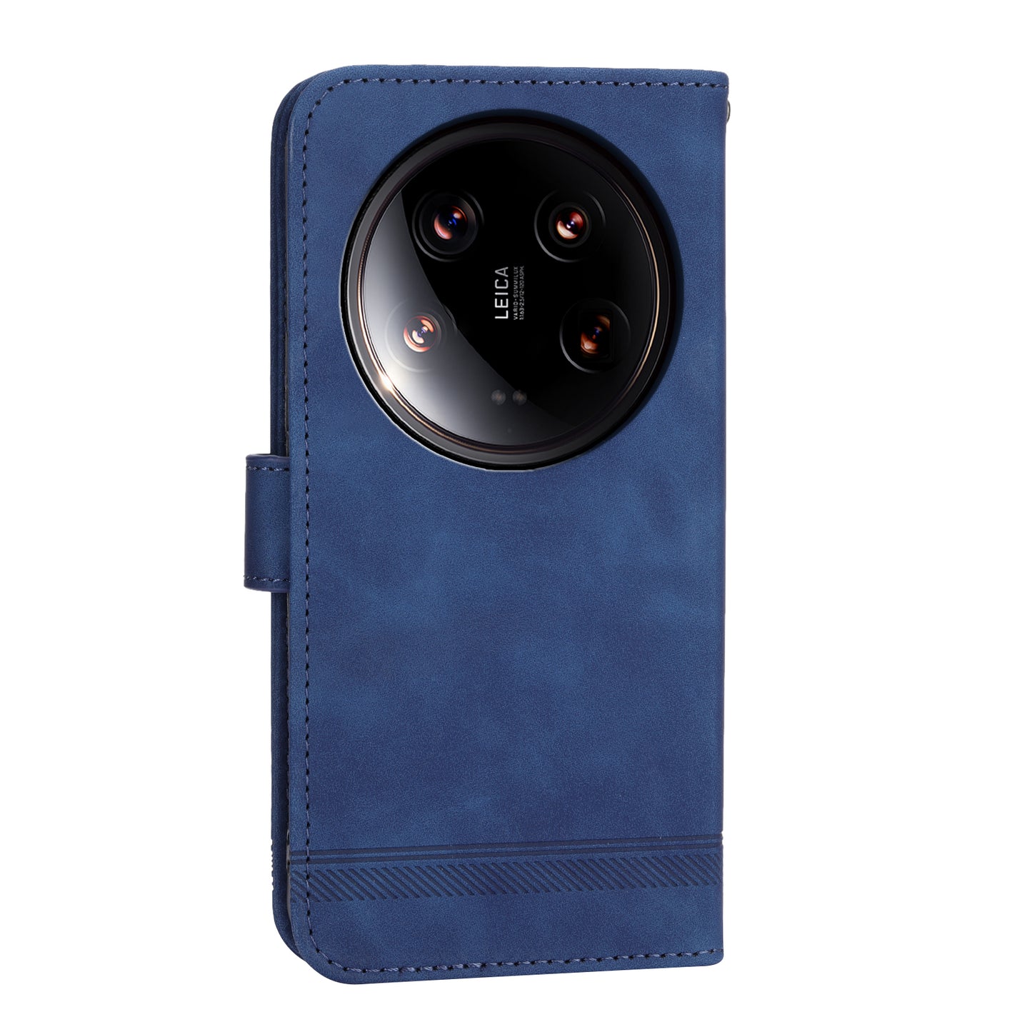 DIERFENG DF-03 Wallet Case for Xiaomi 14 Ultra Phone Shell Lines Imprinted Flip Stand Cover - Blue