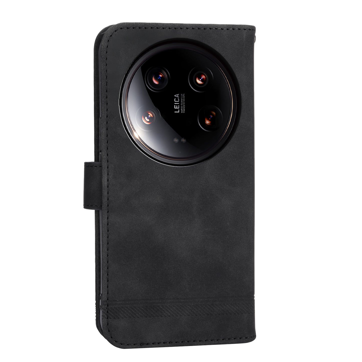 DIERFENG DF-03 Wallet Case for Xiaomi 14 Ultra Phone Shell Lines Imprinted Flip Stand Cover - Black
