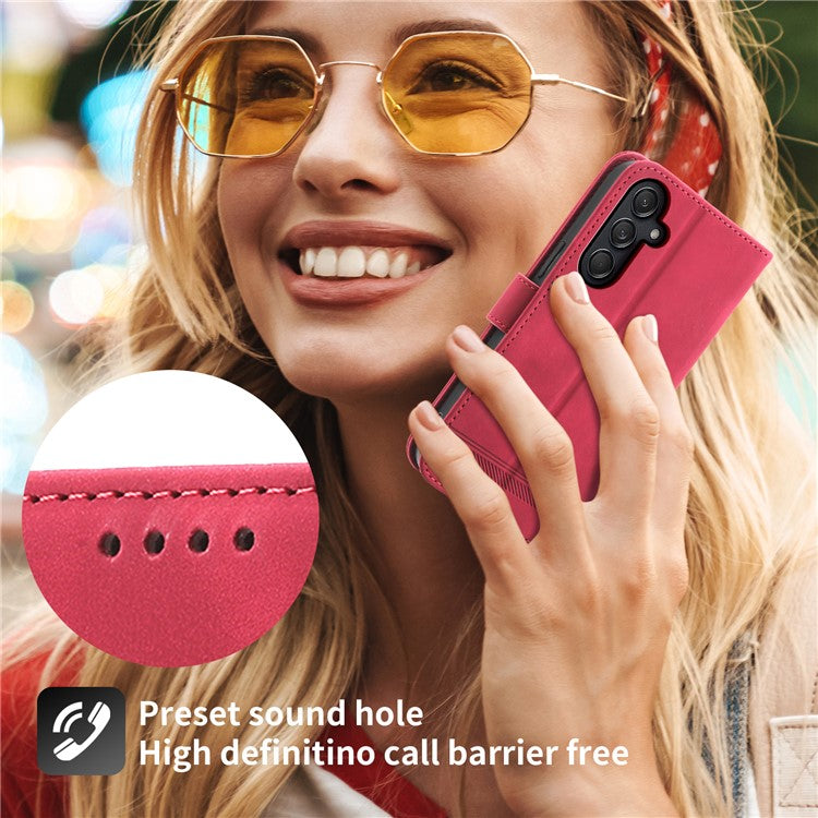 DIERFENG DF-03 For Samsung Galaxy M55 5G / C55 5G / F55 5G Wallet Case Lines Imprinted Leather Phone Cover - Red