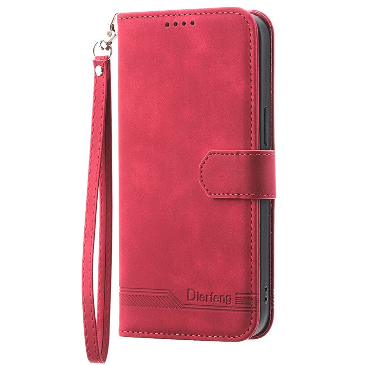 DIERFENG DF-03 For Samsung Galaxy M55 5G / C55 5G / F55 5G Wallet Case Lines Imprinted Leather Phone Cover - Red